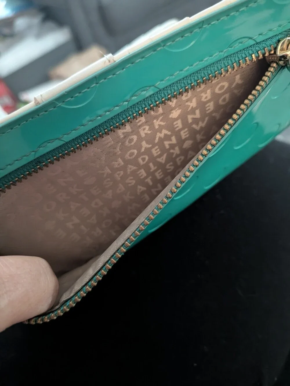 Kate Spade New York Teal Patent Polka Dot Continental Wallet Bow Accent EUC